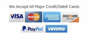 We accept all major credit and debit cards